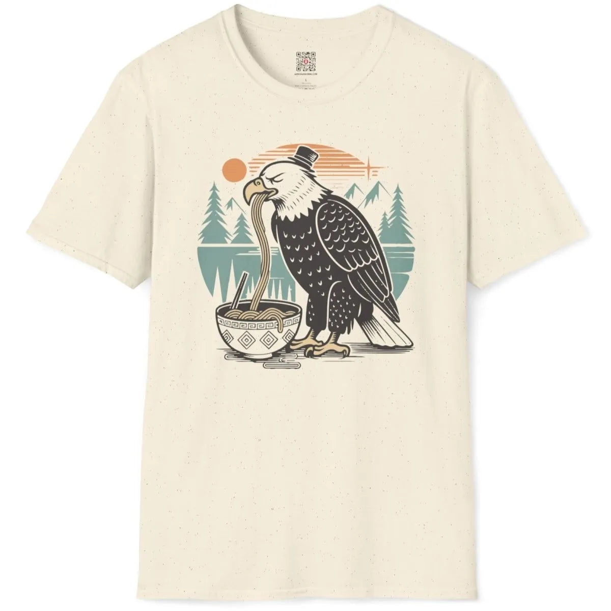 Natural flatlay t-shirt with eagle and mountain background, Japanese t-shirts, nature blend.