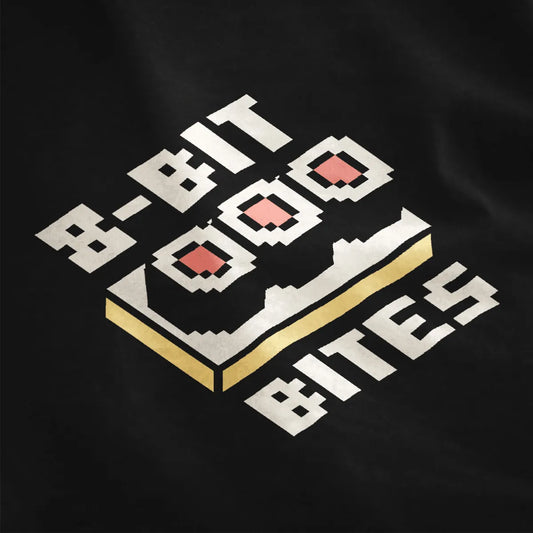 Three pixelated sushi rolls on a black closeup, sushi t-shirt, vintage gaming shirts.