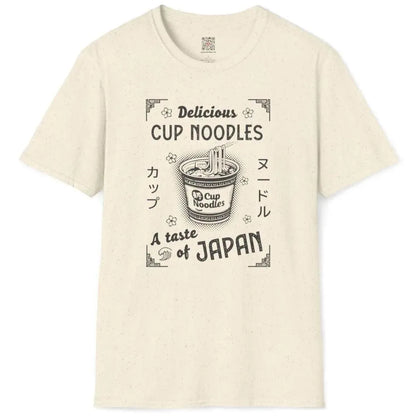 Flat natural shirt with cup noodles, chopsticks, and Japanese motifs, cup noodle ramen, foodie style.