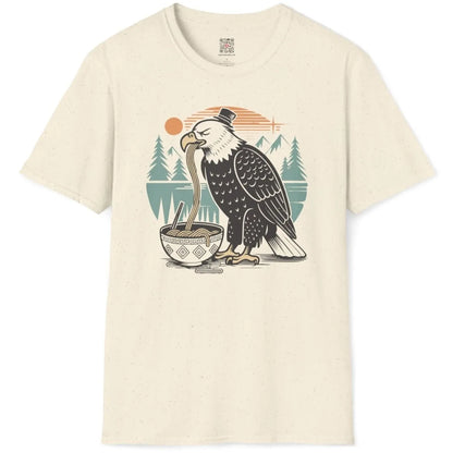 Natural flatlay t-shirt with eagle and mountain background, Japanese t-shirts, nature blend.